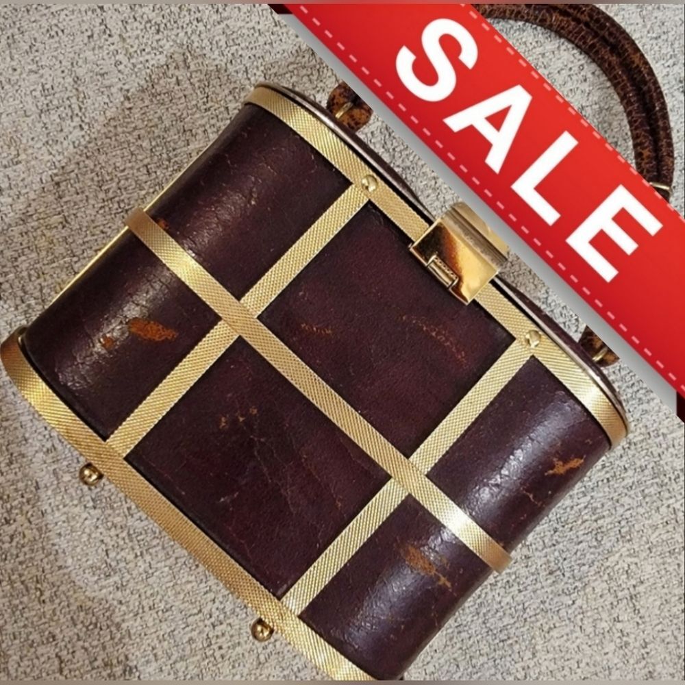 Rare #Vintage #1950s #Etra Brown & Gold Cage #Handbag #Purse